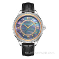 Moder de cuarzo de moda Pearl Watch con cuero para mujeres